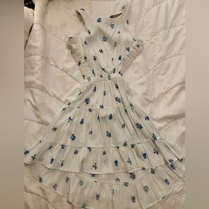 White and Blue Floral Backless Mini Dress